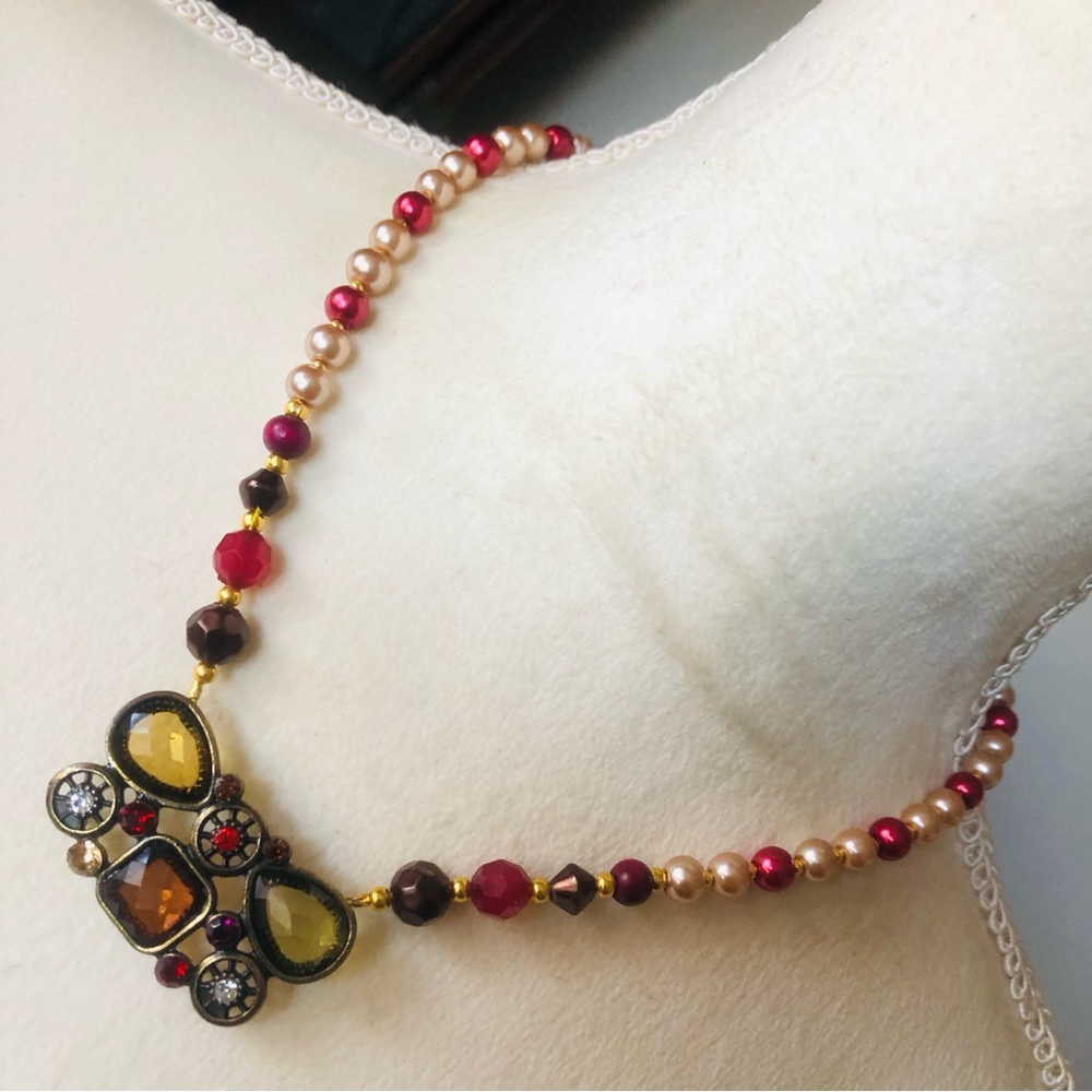 Handcrafted repurpose regal look pendant Czech glass Pearl necklace